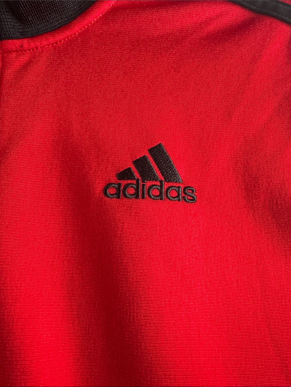 Adidas red black 3-stripes youth track jacket stand up collar  full zip closure - Picture 2 of 15